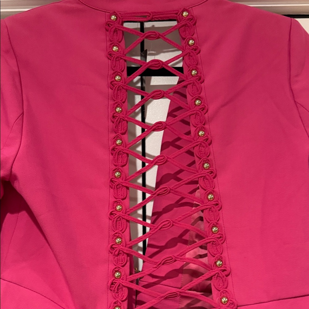 Bebe stretch twill lace up back Vibrant Pink Blazer 6 NWT‎ - Picture 4 of 7